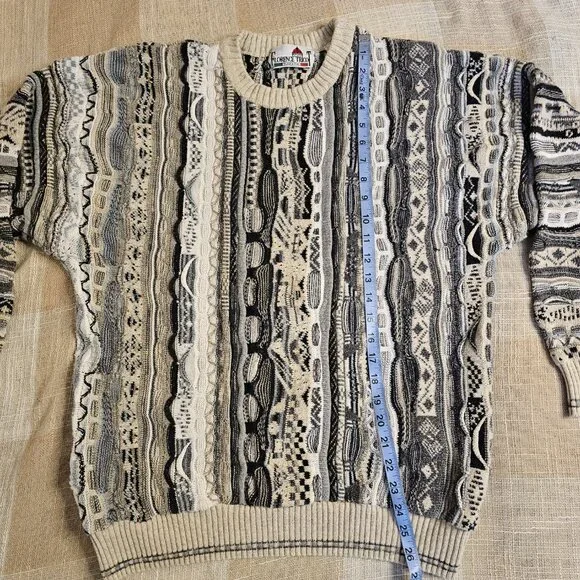 VNT Eclectic Funky Dadcore BlokecoreBlue & White Funky Knit Crewneck Sweater